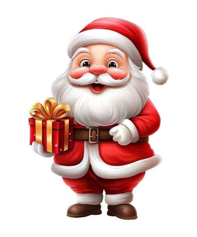 Grafika z Mikołajem trzymającym prezent