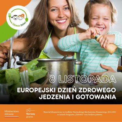 Grafika prezentująca mamę z dzieckiem gotujących